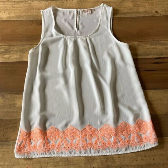 Skies are Blue White with Bright Orange Embroidery Tank Top - M - Picture 1 of 6